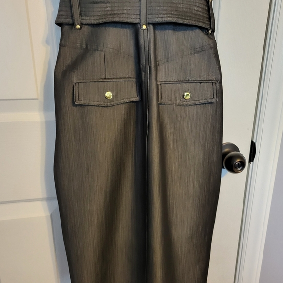 Cache Contour size 2 black faux wrap dress with gold button and removable belt - Picture 9 of 11